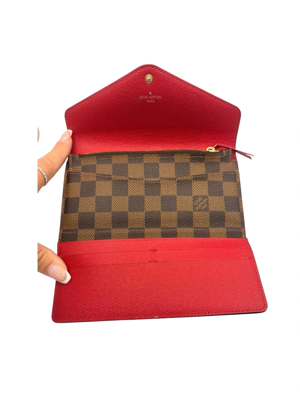 Louis Vuitton Damier Ebene Continental Wallet with Red Accents